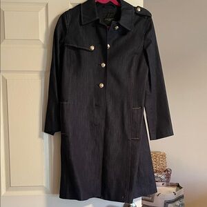 Blue denim Talbots trench coat with gold classic buttons nwot